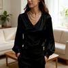 Camicia da Donna Manica Lunga Scollo a V Manica a Palloncino Texture Raso Pullover Top Colore Unico Vestibilità Larga Lavoro Festa Appuntamento Viaggio Top Casual