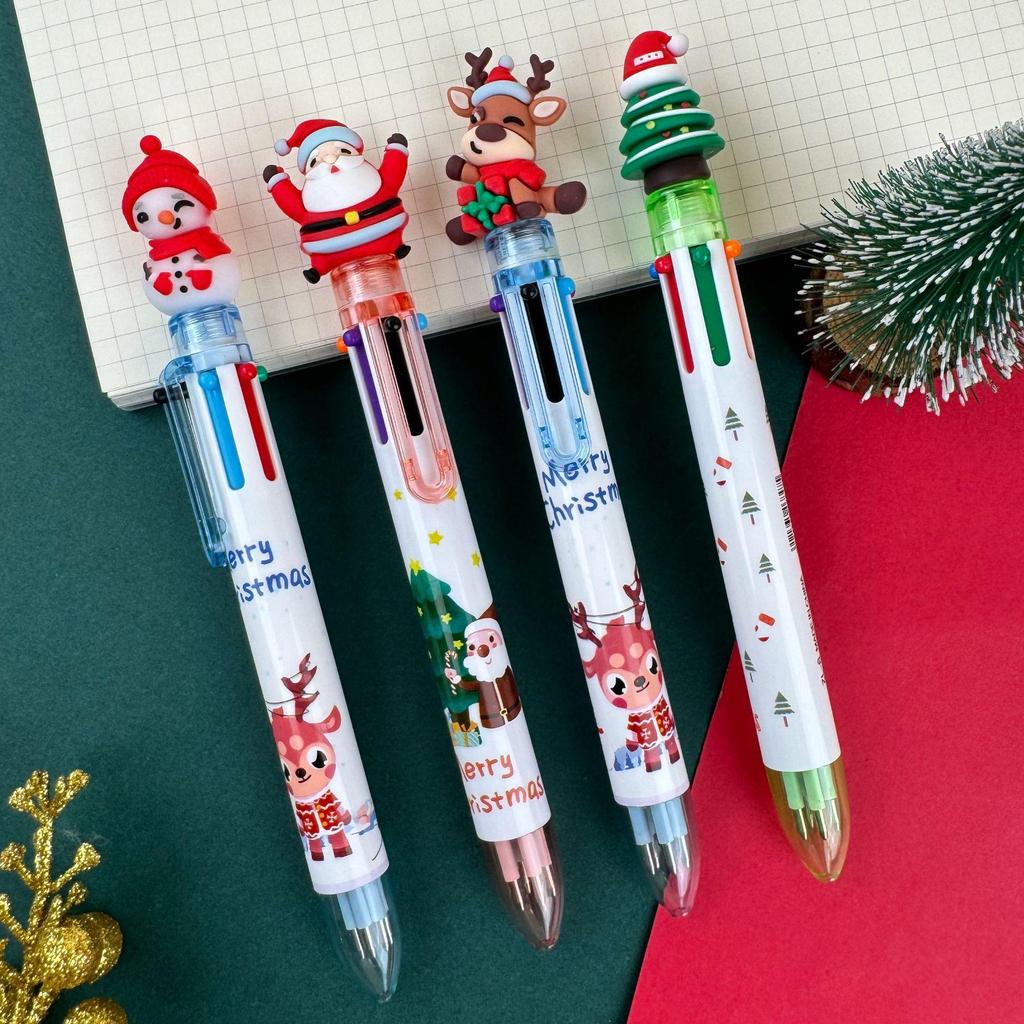 Christmas 6-Color Santa Claus Ballpoint Pen: Multi-Color Push-Button Journaling Pen for Students