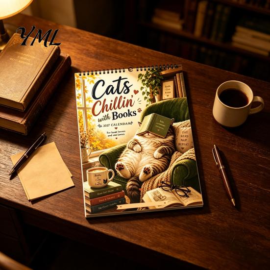 Desk Calendar Cats Chillin' with Book 2027 Calendar, 12 Month Monthly Planner, Thick Appointment Paper Daily Planning Wall for Home Office And School