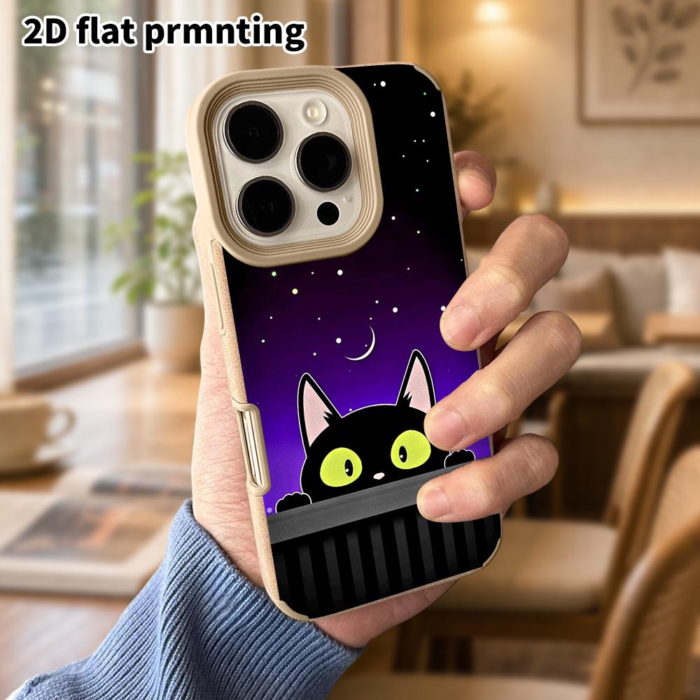 Phone Case: Lambskin 2D Flat Samsung Galaxy A34 A35 M05 M06 S20 S22 S21 FE Plus 5G Protective Case, Little Black Cat Peek, Christmas and Halloween Gif