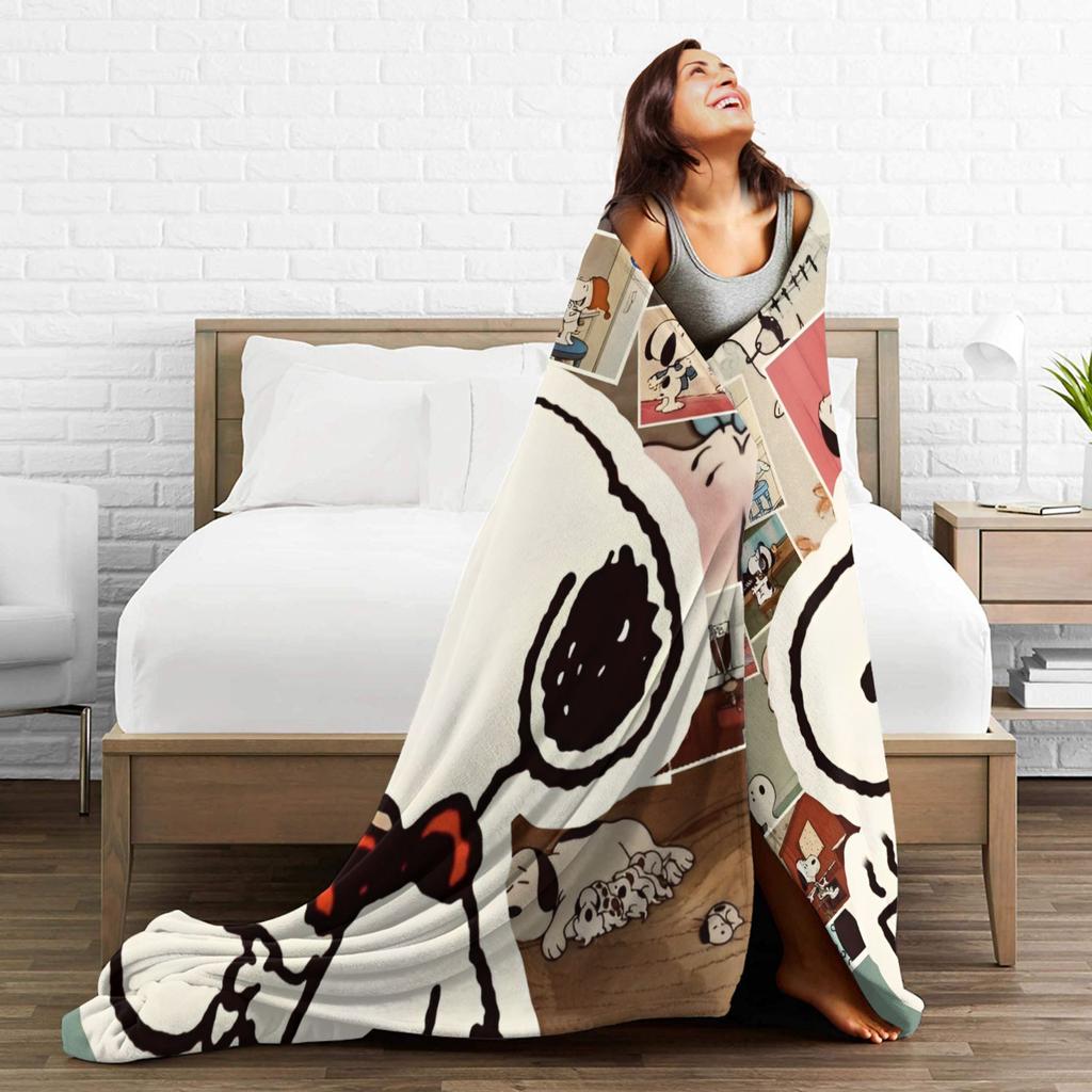 Cute Snoopys Manga Blankets Plush Throw Blankets Bedroom Sofa Portable Soft Warm Bedsprea,