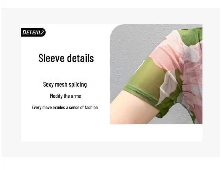 2024 European Summer Fashion: Floral Mesh V-Neck Slim Fit Short-Sleeve Top