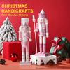 30CM Pink Glitter Nutcracker Soldier Wooden Puppet Handmade Christmas Decor Home Office Ornament Holiday Gift Stocking Stuffer