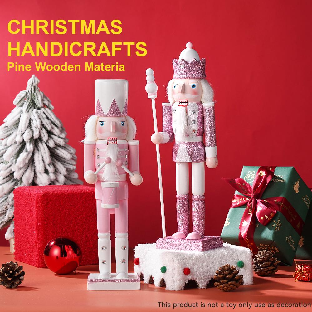 30CM Pink Glitter Nutcracker Soldier Wooden Puppet Handmade Christmas Decor Home Office Ornament Holiday Gift Stocking Stuffer