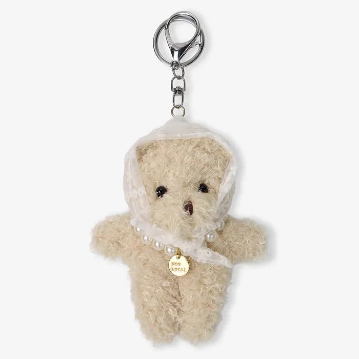 See-through Lace Kerchief Bear Keyring - Light Beige