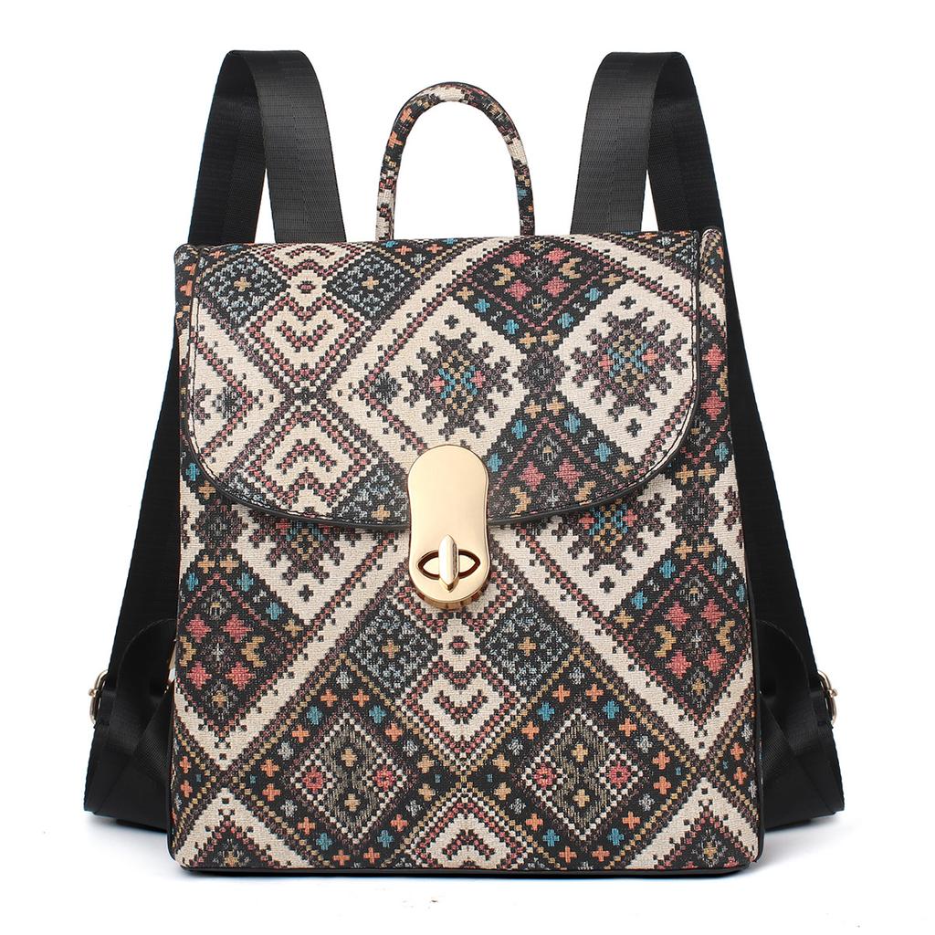 Damen neuer ethnischer Stil Mode Retro Karomuster Trend Senior Sense von weich langlebig Pendler große Kapazität Schulterhandtasche Rucksäcke