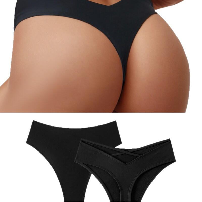 Damen einfarbiger Tanga-Bikinihose mit Kreuzrücken-Trägern Schwimmen Wassersport