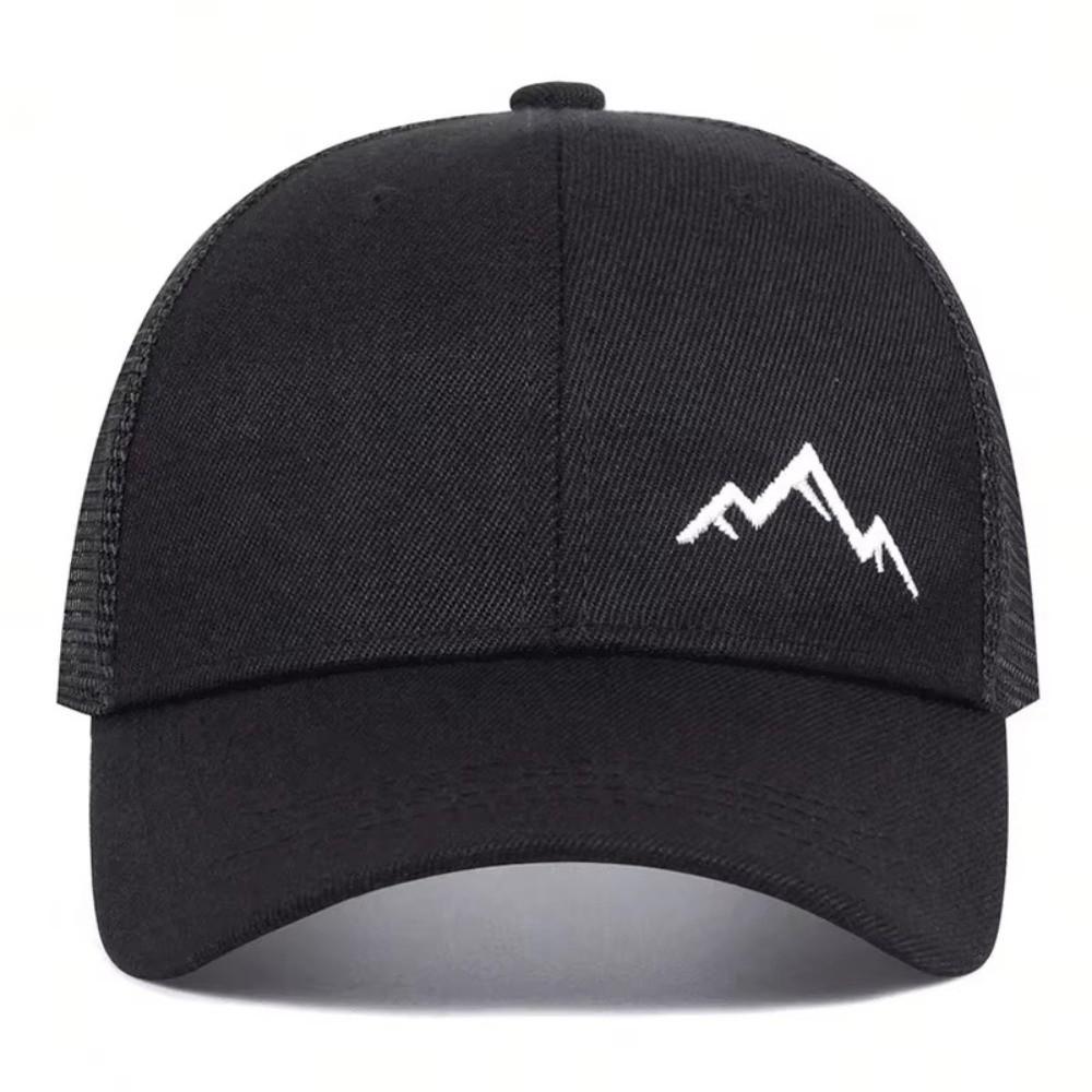 Fashion Mountain Range Embroidery Mesh Baseball Cap Wide Brim Adjustable Sun Hat Breathable Hip Hop Hat Outdoor Sports