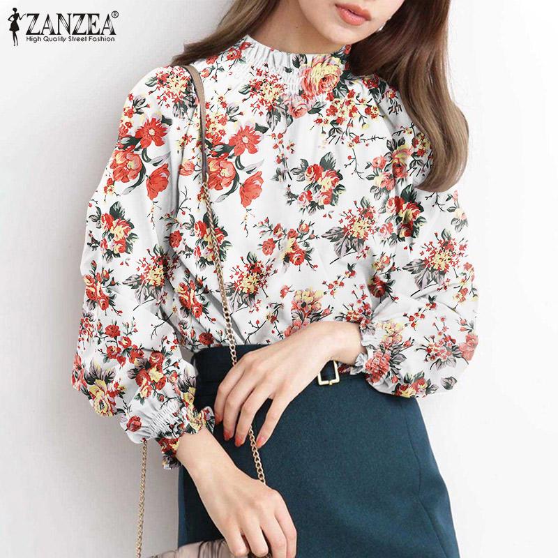 

ZANZEA Летняя повседневная блузка с длинными рукавами и цветочным принтом