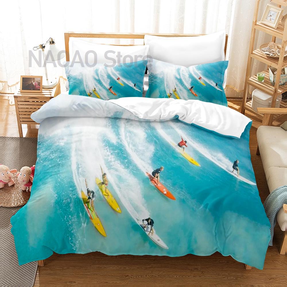 Sea Surfing Bedding Set Surf Modern Outdoor Extreme Sports Duvet Cover Queen King Ocean Surfboard 2/3Pcs Quilt Cover