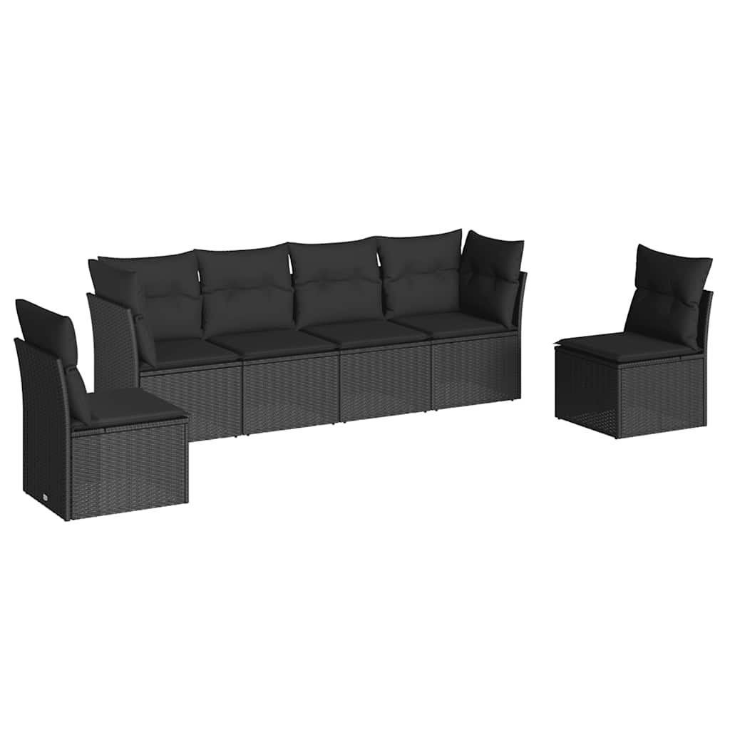 Vidaxl 6-Cz. Garden Furniture Set With Cushions, Black Poly Rattan