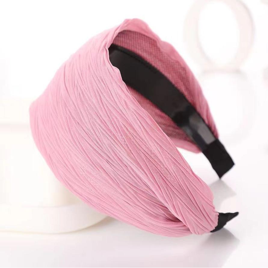 Women Wide Headband Pleated Mesh Fabric Hair Hoop Elegant Non Slip Turban Hair Band Daily Hair Accessries