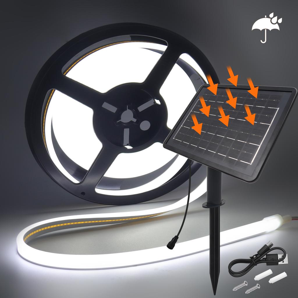 DC 24V Solarbetriebenes COB Neonband Wasserdicht 3000K 4000K 6000K 320 LEDs/M Haus Garten Dekoration Flexibles Band Seil LED-Licht