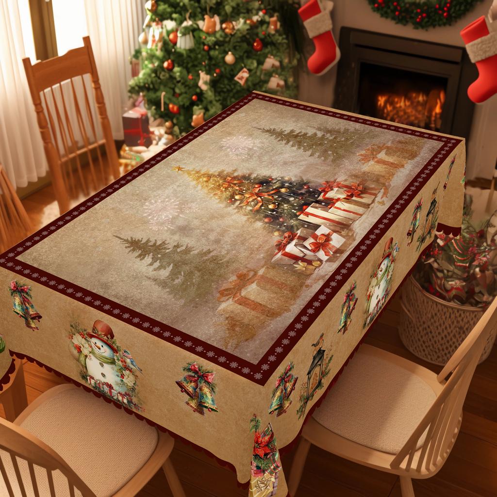 1 Weihnachtliche Runde und Rechteckige Tischdecken, Verschiedene Größen, Antiker Weihnachtsbaum Schneemann Exquisite Glocken Tischdecken für den täglichen Heimküchengebrauch,