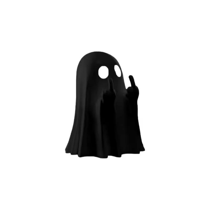

Cute Middle Finger Ghost Statue Small Halloween Decor for Home Centerpiece for Coffee Table Adorable Horror Figure чорний