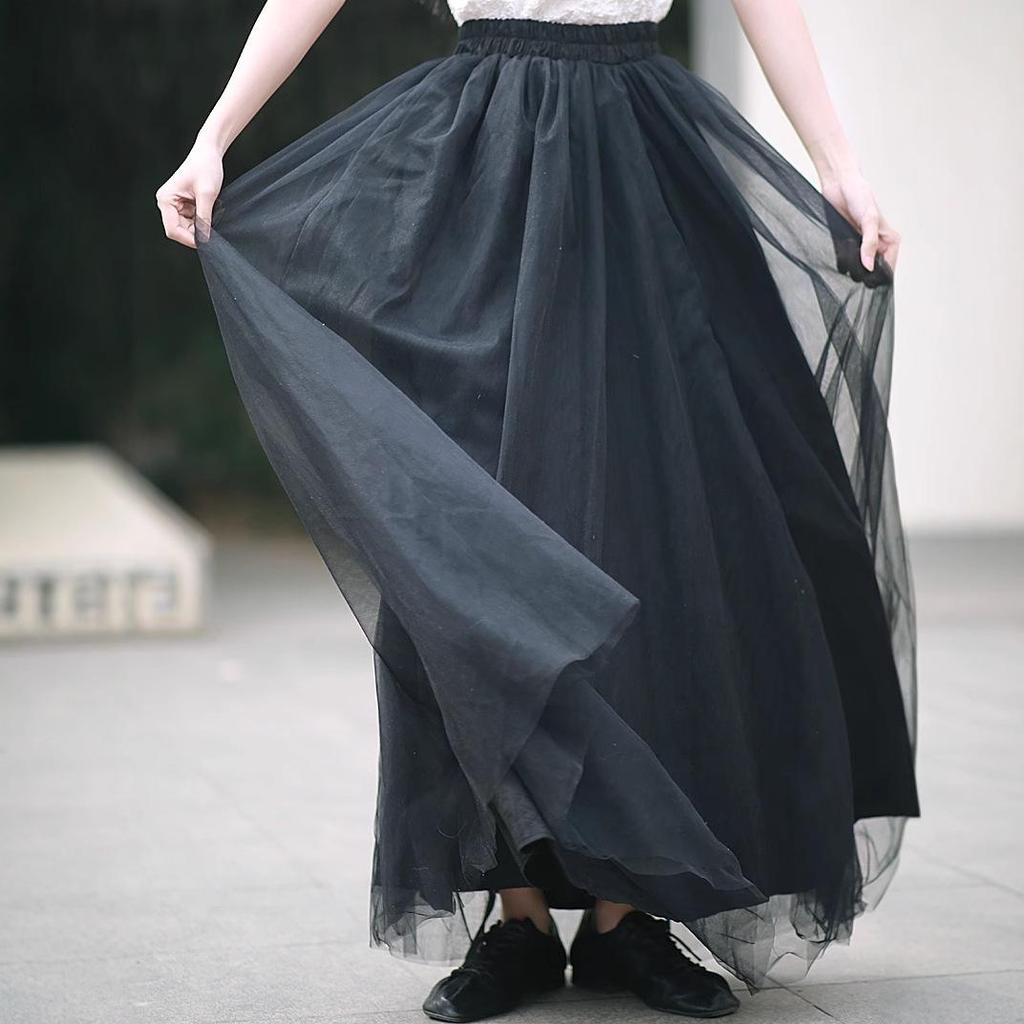 Jacquard Heavy Duty Mesh Midi Skirt: High Waist Large Swing Tulle Skirt