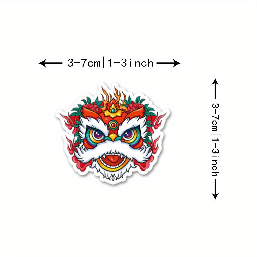50pcs Lion Dance Chinese Style Cartoon Sticker Creative Lion Wake New Year Greeting Mobile Phone Shell Decorative Sticker