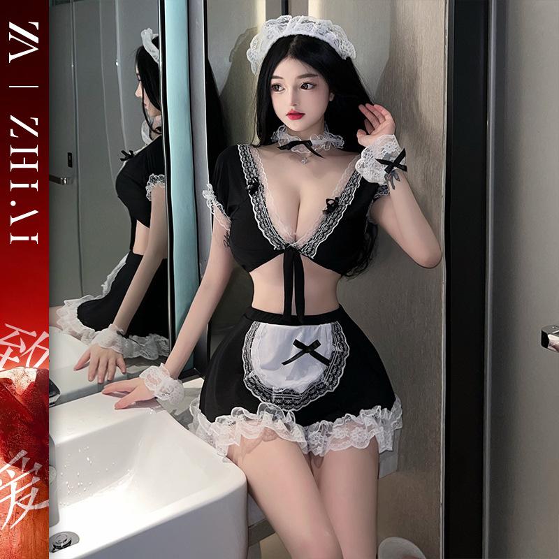 Sexy Lingerie Sexy Maid Dress Passion Cosplay Hot Breast Dress Pure Lust Temptation Uniform Free Set