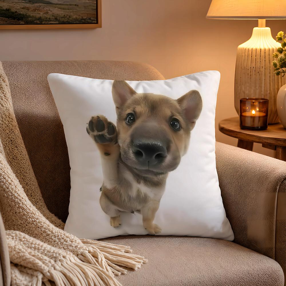 Kwaii Animal Cat Dog Cushion Cover Soft Plush Cushion Cover Double Print And Invisible Zipper For Sofa Home Car Use