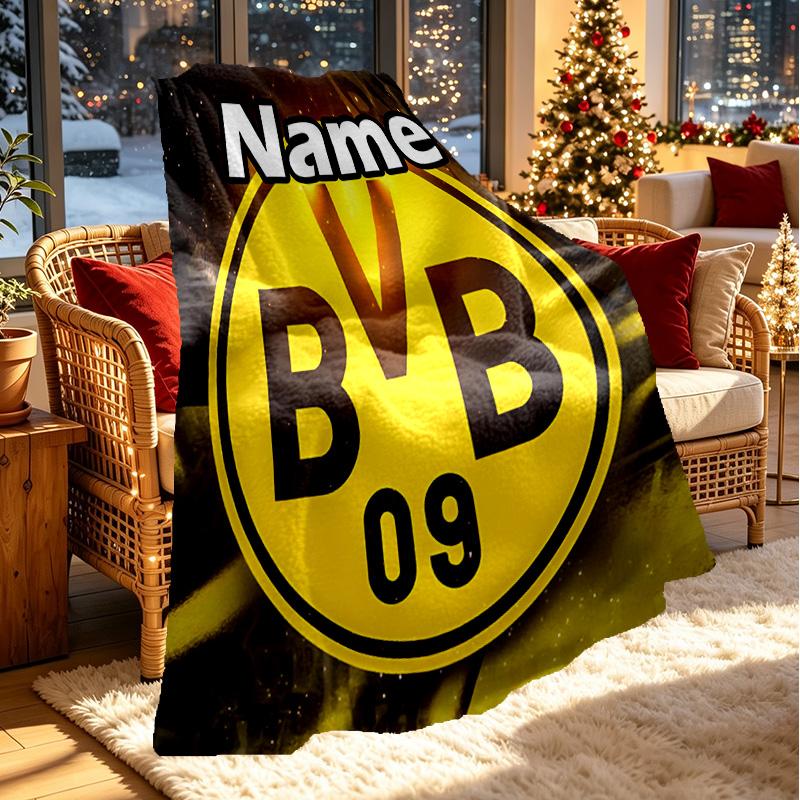 Custom Name Personalized Borussia Dortmund Print Blanket, Home Decor, Bedroom, Sofa, Camping, Couch, Gifts for Birthday Christmas