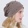 Women's Autumn Winter Double Layer Cotton Hot Diamond Binding Bead Pullover Versatile Warm Hat KTY