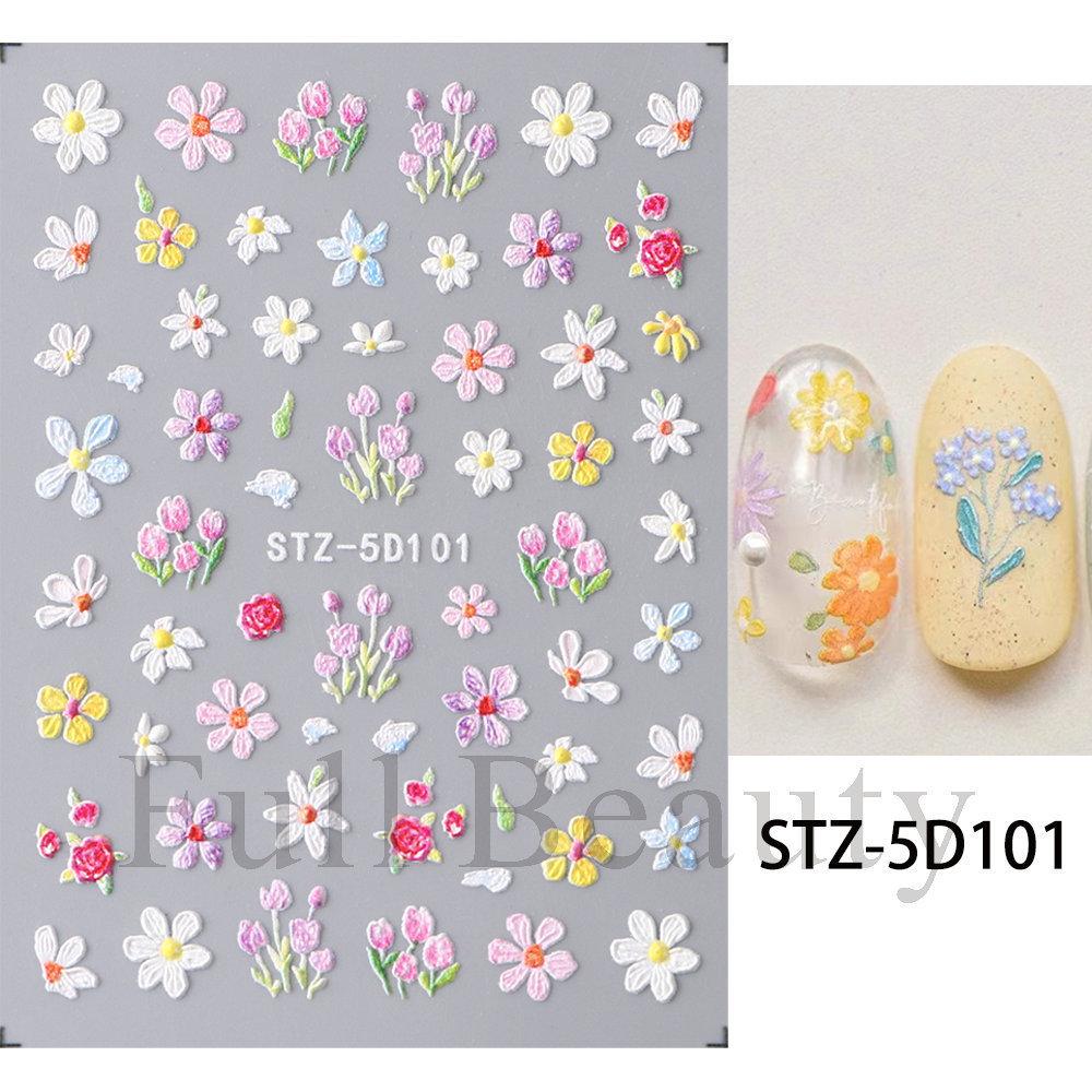 Nail Art Sticker, Relief 5D Three-Dimensional Spring Pink Cherry Blossom Small Flower Adhesive Nail Sticker