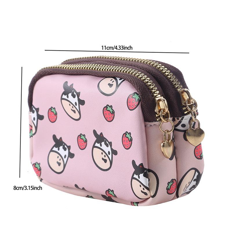 Süße Geldbörse für Damen, Kuh-Print, PU-Leder, Visitenkartenhalter, Münzgeldbörse für Damen, Mädchen, Reißverschluss, Cartoon-Geldbörse