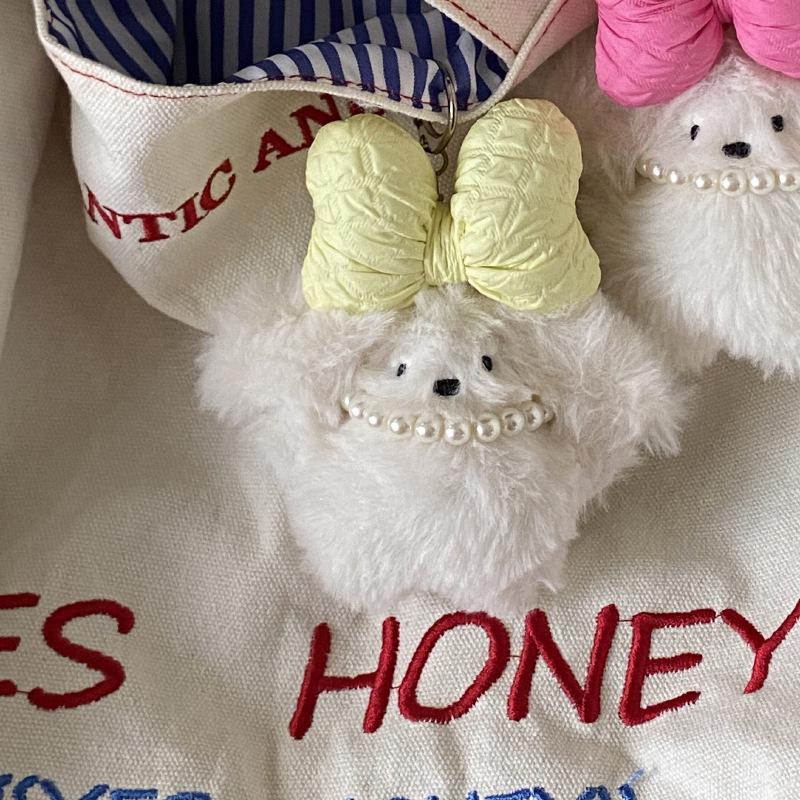 Koreański Kreskówkowy Pluszowy Królik Naszyjnik z Pereł Wisiorek do Torebki, Słodka Lalka Króliczek z Kokardką Breloczek