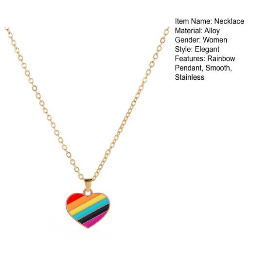 Naszyjnik damski gładki serce w paski tęczowy wisiorek regulowana długość stop stali nierdzewnej choker naszyjnik ozdoba szyi biżuteria prezent urodzinowy