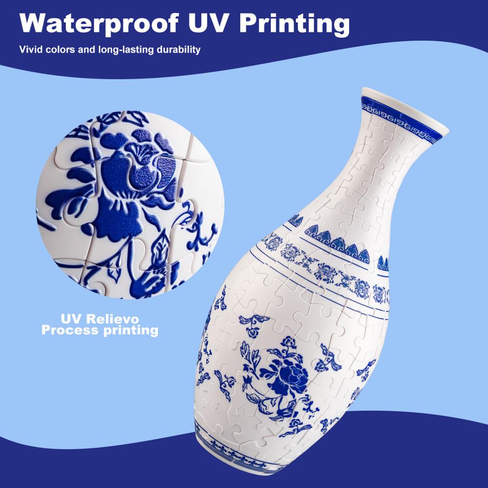 3D Puzzle Vase Blue and White Porcelain Design DIY Flower Vase Home Decoration 160 Pieces Puzzle Vases for Flower Arrangements