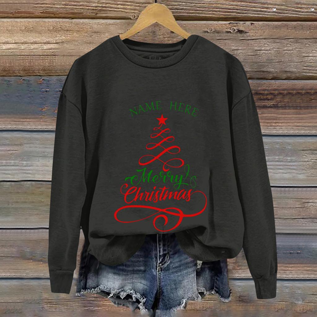 Ladies' Christmas Printed Casual Long Sleeved Round Neck Sports Hoodie Top