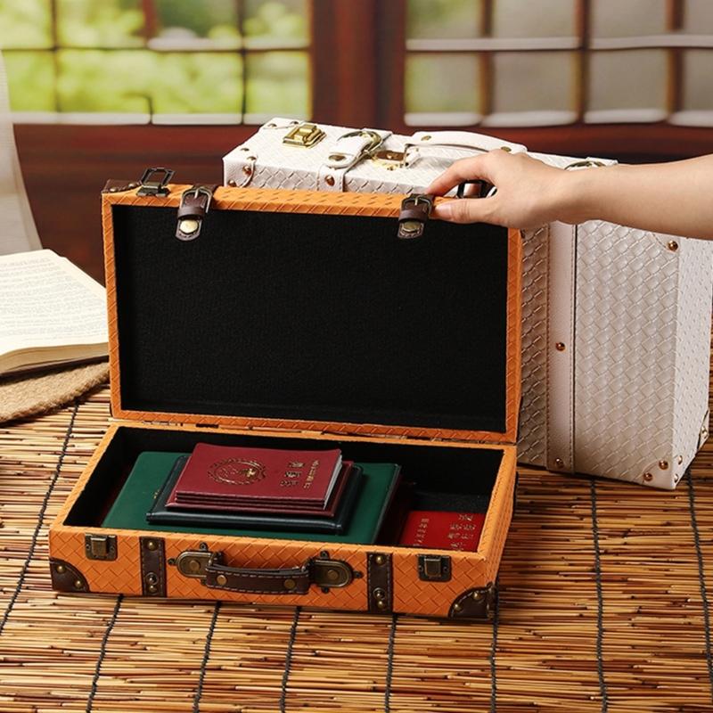 Vintage Europäischer Stil Leder und Holz Aufbewahrungsbox Tragbar Haushaltsgegenstände Organizer Für Heim Büro Dekoration