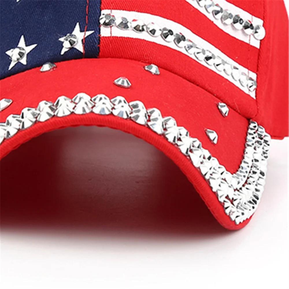 Unisex Baseball Cap Usa Flag Diamond Rivet Adjustable Snapback Fashion Hat Gorras