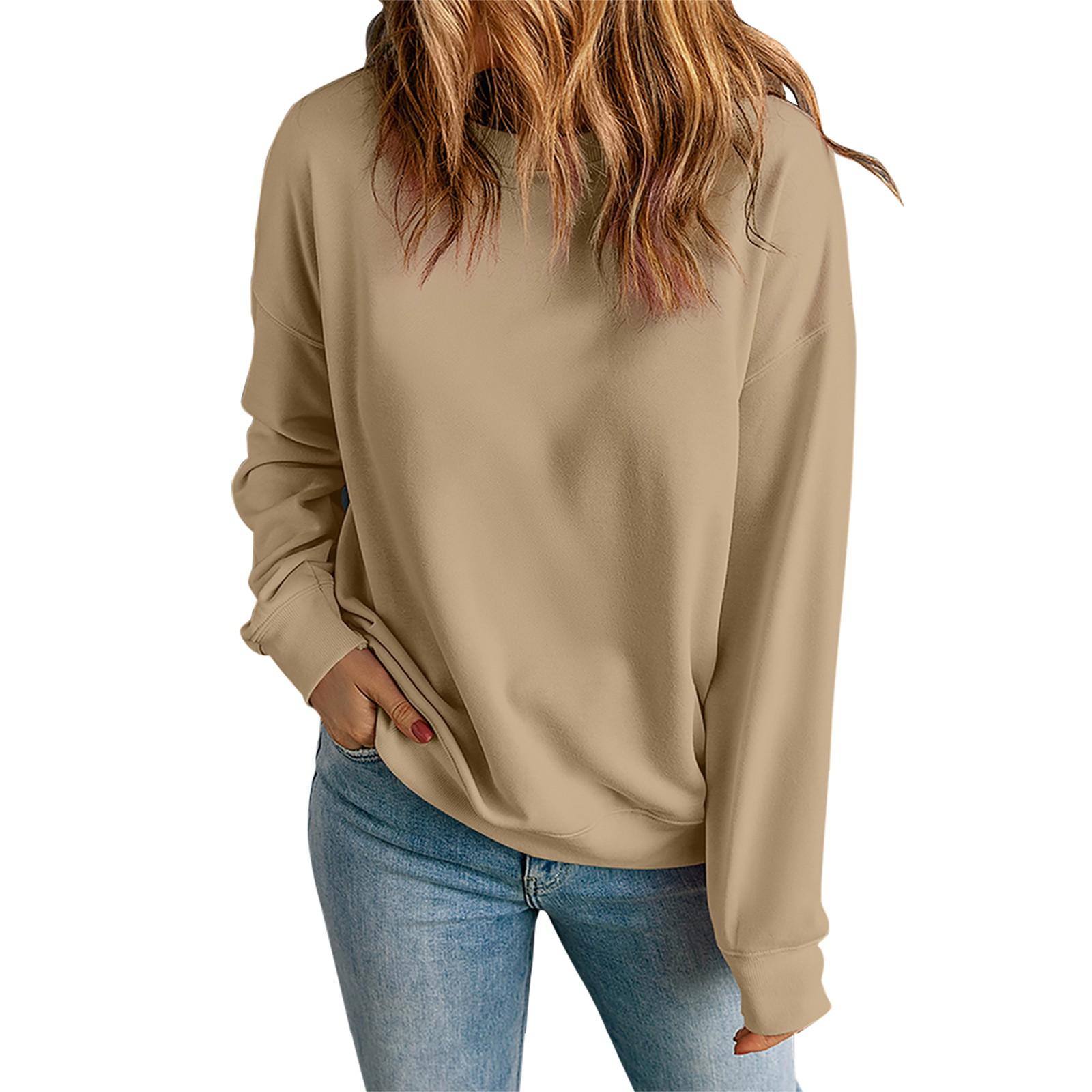 

Женская модная повседневная свободная толстовка с круглым вырезом и длинным рукавом, однотонная XL хаки