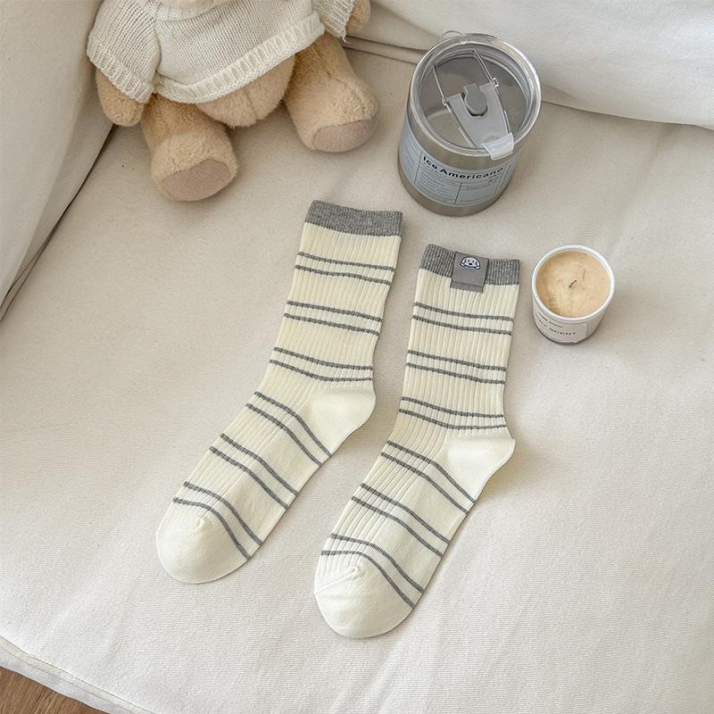 

Autumn Cartoon Cute Puppy Cloth Label Embroidered Socks Cotton Socks Striped Socks Mid-Top Socks Sports Socks Are Comfortable One size fits all