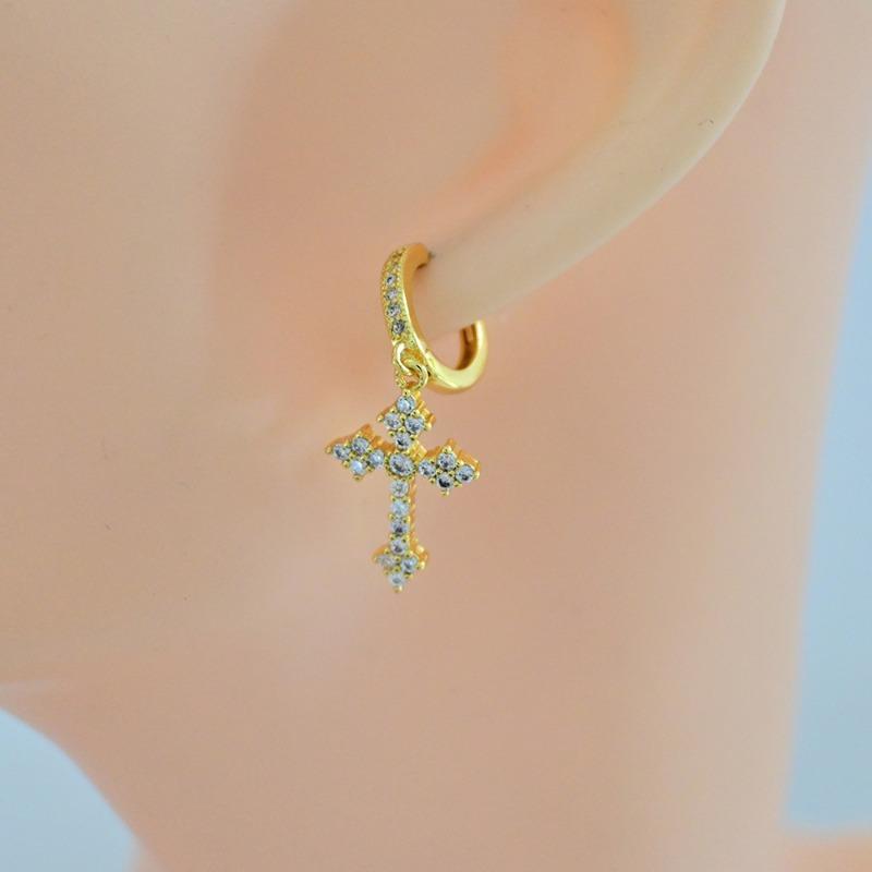 Cross Zircon Stud Earrings Hip Hop Fashion Men Ear Cuff Jewelry