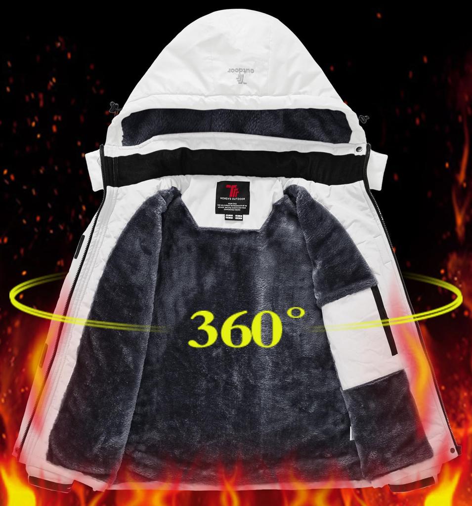 YSENTO Winter Jacket with Fleece Stand and Detachable and Warm for and Motorcycle White Women's Lining, Collar, Hood, Windproof, Water-Repellent,