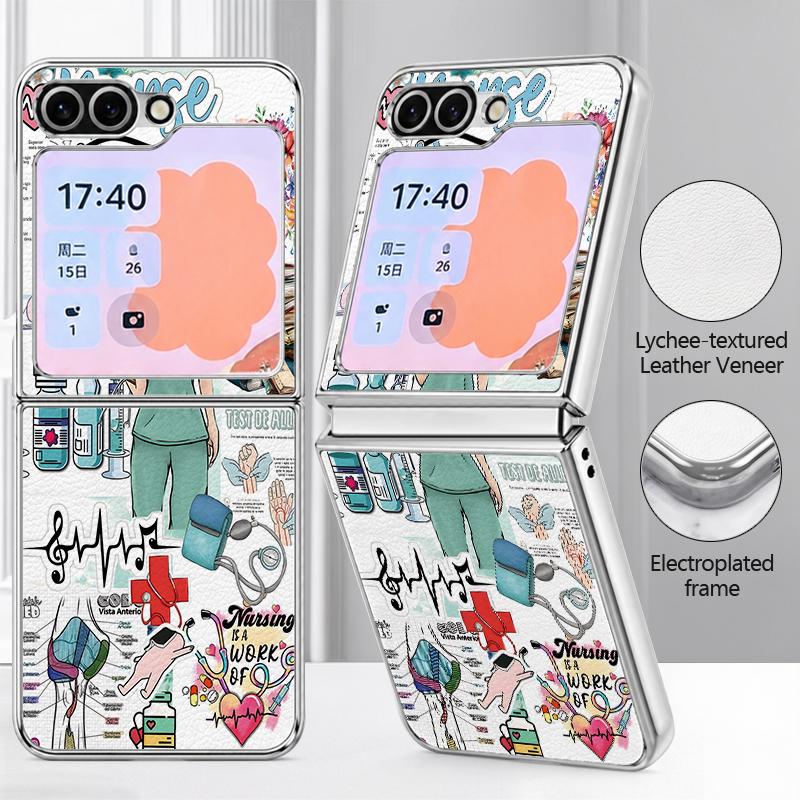 Global Flight Travel Line Case For Samsung Galaxy Z FlIP 7 FE 6 5 Plating PC+PU Leather Hybrid Folding Cover For Samsung Z Flip7 Flip6 Flip5