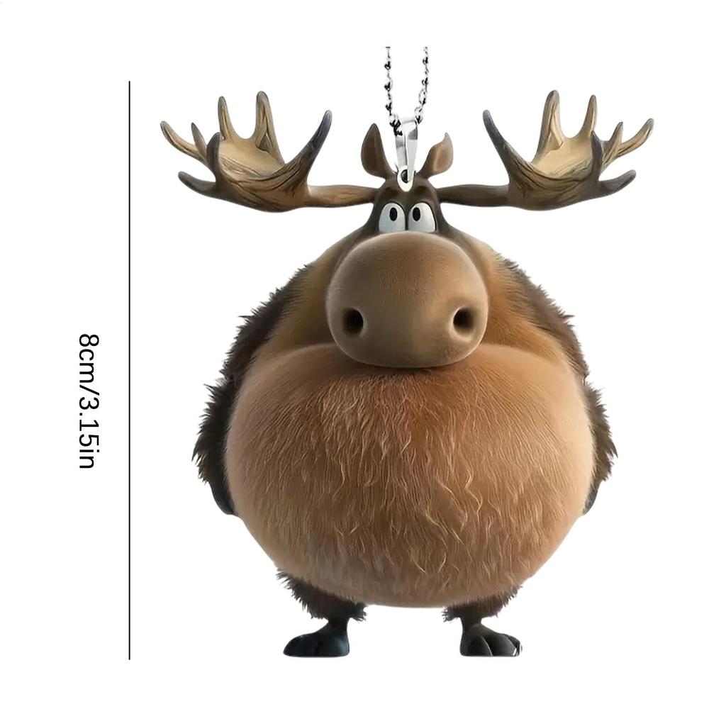 Elk Christmas Tree Ornaments Acrylic Cartoon Moose Ornaments for Christmas Tree Car Hangable Pendant 2D Flat Seasonal Decor