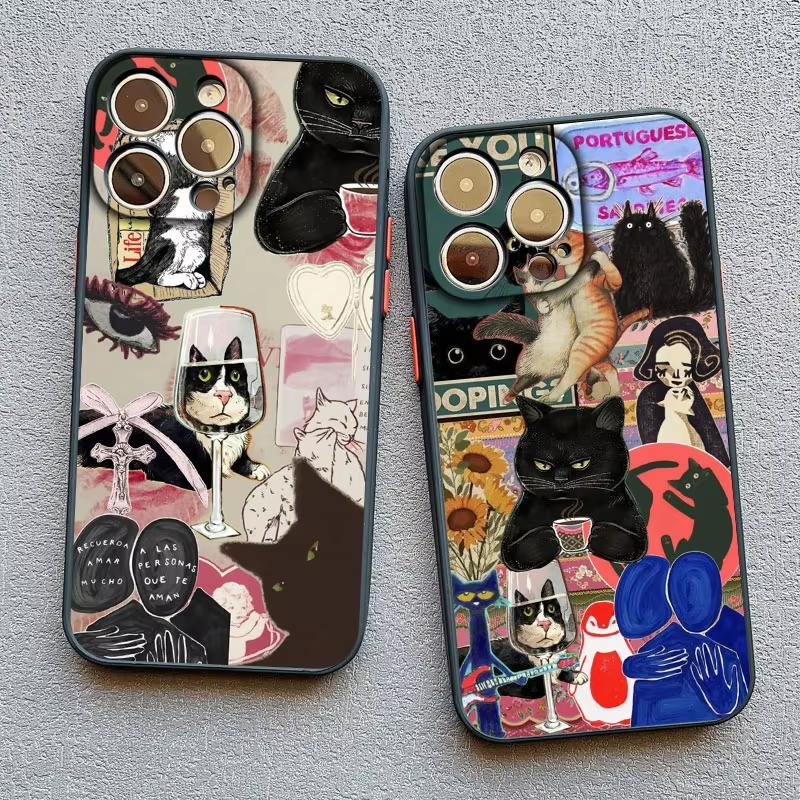 New Cute Black Cat Graphic Montage Phone Case For iPhone 17 15 16 Pro Max 14 13 12 Mini 11 Pro Max Plus XS XR X Back Covers