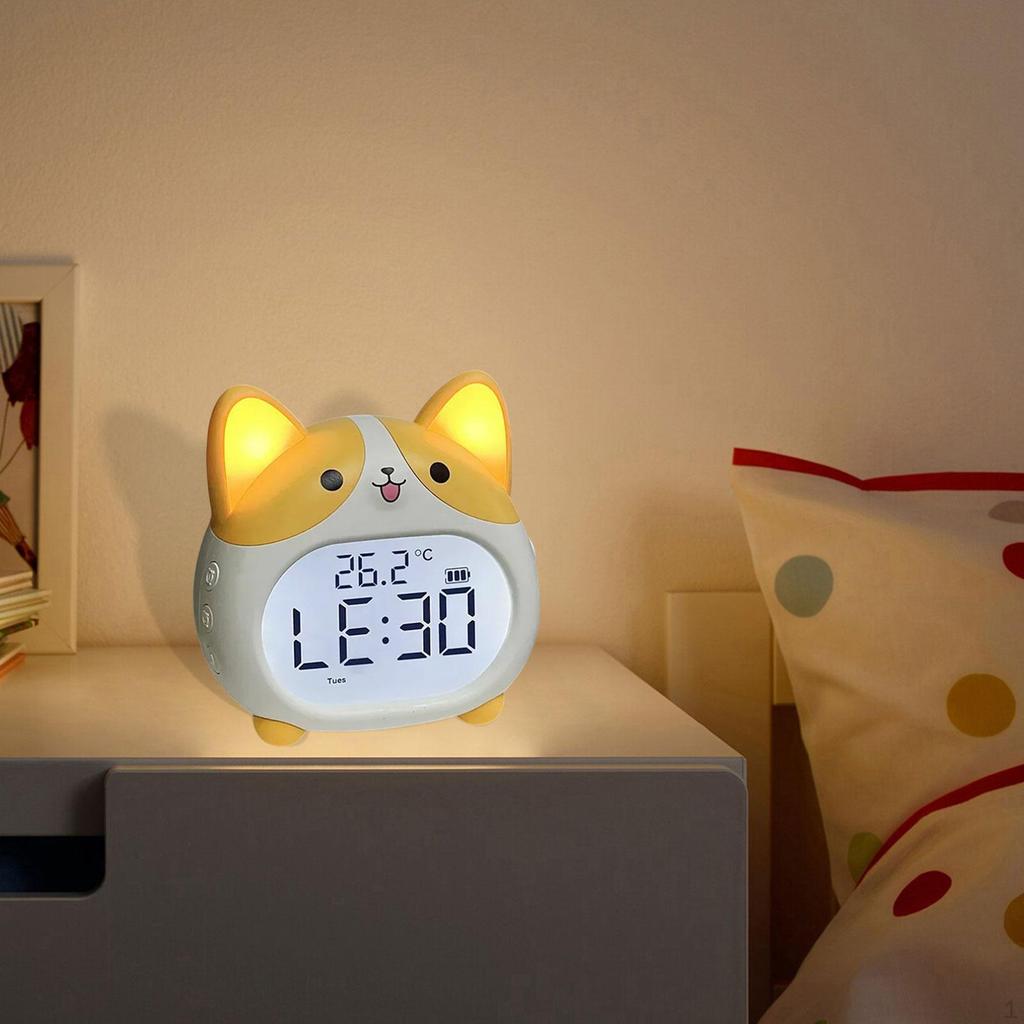 Alarm Clock Corgi Digital Display Wake Up Desk Night Light Loud Timer Snooze Function