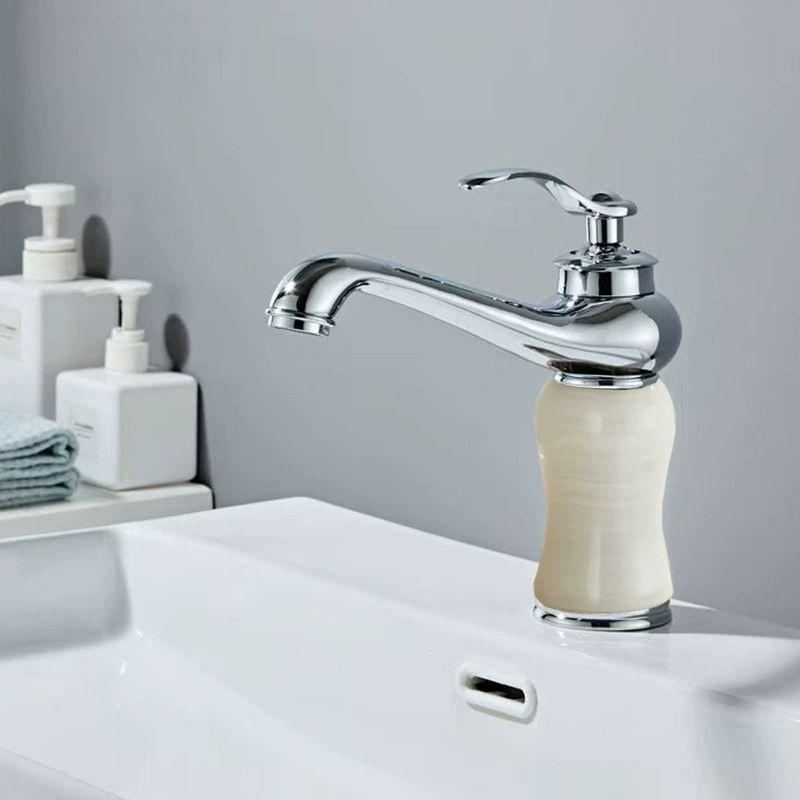 Rose Gold Luxury Bathroom Basin Faucet Single Handle Vanity Sink Mixer water Taps Brass Natural Jade Basin Sink Faucet Chrome