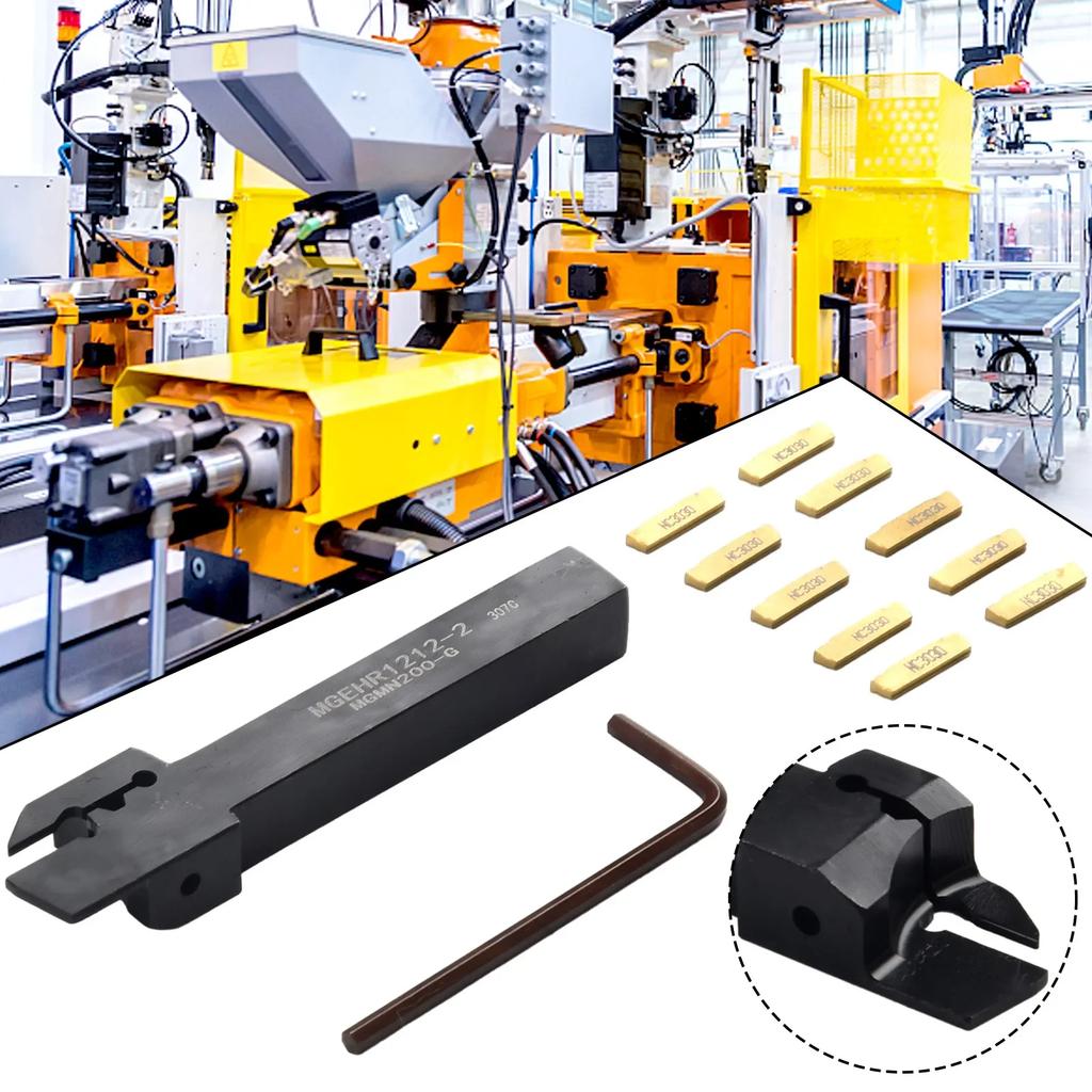 Magnetischer Werkzeughalter 10 Stück MGMN200 Hartmetall-Wendeplatten Goldene Klingen + 1 Stück MGEHR1010-2 Drehmeißelhalter Bohrstange Mit Schraubenschlüssel