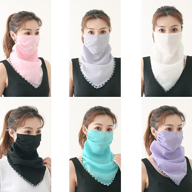 1Pc Women Mask Scarf Sun Protection Mask Outdoor Riding Dustproof Running Cycling Ear Hangers Silk Scarf Handkerchief