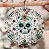 Metal Wind Spinner Chime Outdoor Hanging Garden Decor with Floral Skull Design Perfect for Halloween Christmas Thanksgiving Blue Green