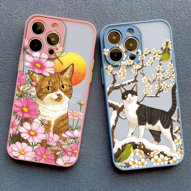 Lovely Black Cats And Flower Phone Case For iPhone 17 16 15 14 13 12 11 Pro Max Mini 15 14 Plus XR X XS Shockproof Back Covers