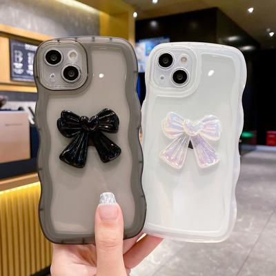 For Apple 15 Wave Edge Colorful Bow Phone Case for IPhone 12 Ins Style Simple Transparent Color Protective Case