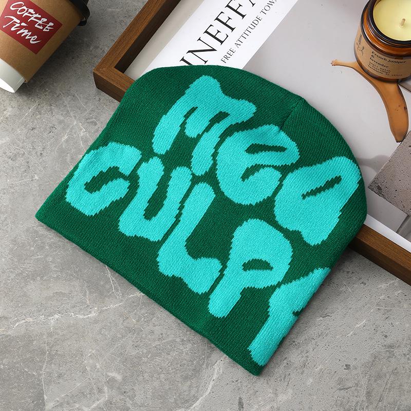 Korean Style Women s Hip Hop Knit Wool Hat - Jacquard Slouchy Design for Outdoor Warmth One Size