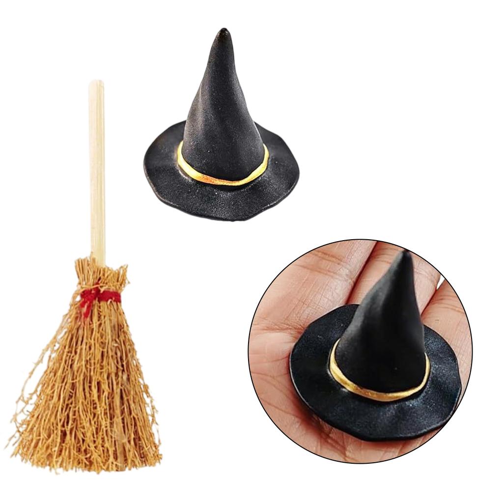 Pack of 24 Miniature Broomstick Witch Hat Set Halloween Party Decorations PVC Crafts Accessories for Home Event