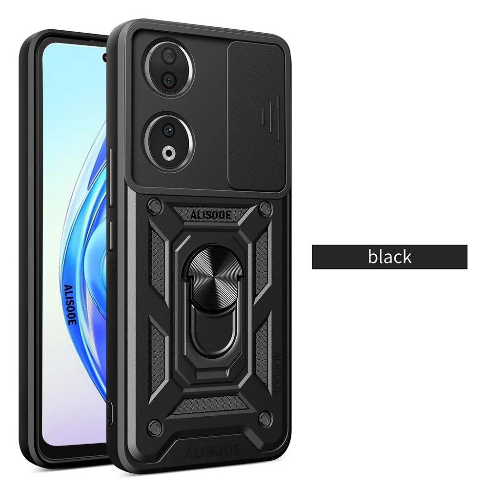 Slide Camera Lens Funda für Honor X7B CLK-LX1, CLK-LX2, CLK-LX3 Hülle Rüstung Ring Ständer Schutz Cover für Huawei Honor X7B Capa